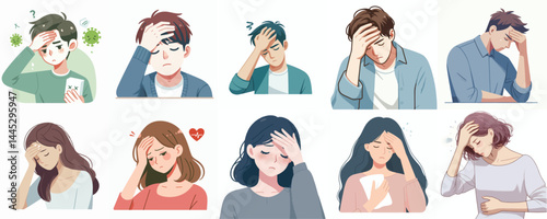 Vector Set: Characters Experiencing Headache, Fever, or Distress