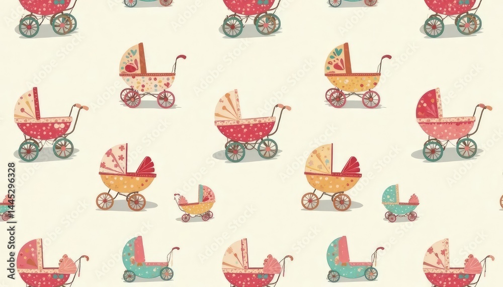 Cute whimsical stroller pattern on pastel background, pattern, home Cute whimsical stroller pattern on pastel background, pattern, home