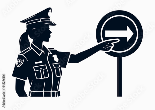 Police girl points the direction of movement