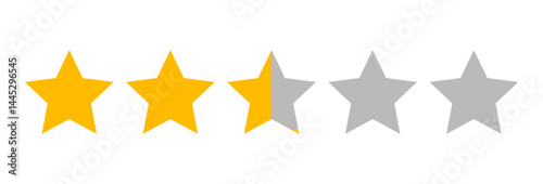 Vector star rating icons for feedback and reviews. Includes 1 to 5 stars, half stars, filled and outlined styles. Perfect for UI/UX, product ratings, reviews, and feedback systems.