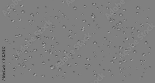Transparent raindrops dripping down the glass.Realistic texture of wet condensation.Fresh water splash effect on the surface.Spreading liquid drops on transparent background. PNG