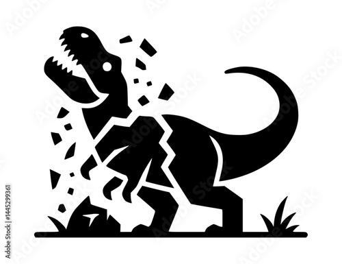 Broken Dinosaur Statue Vector Logo in Black on White