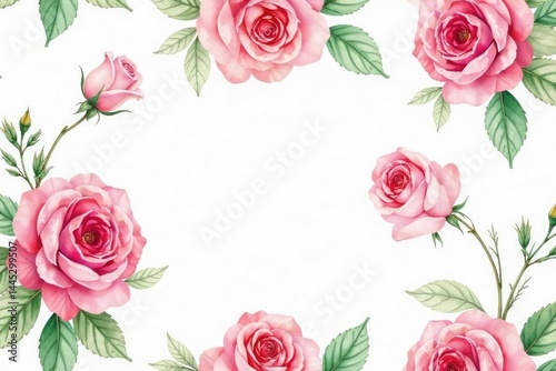 Delicate watercolor roses & leaves, repeating pattern, seamless floral, fabric, flower pattern