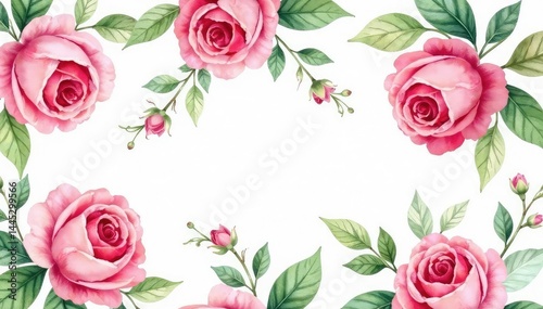 Delicate watercolor roses & leaves, repeating seamlessly , graphic, flower