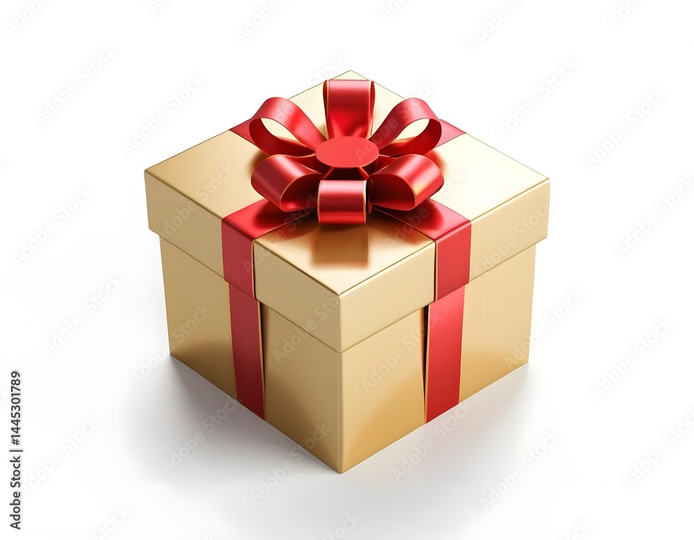 Obraz premium Gold Gift Box with Red Ribbon