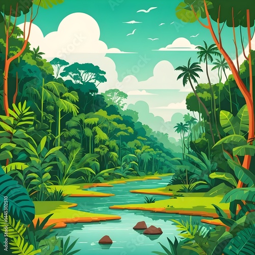 Lush Tropical Rainforest River Landscape