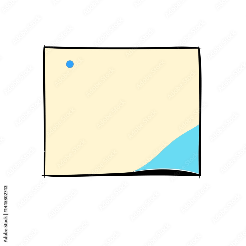 Fototapeta premium Yellow paper note with blue dot and corner peel vector illustration graphic design element for web and print 00