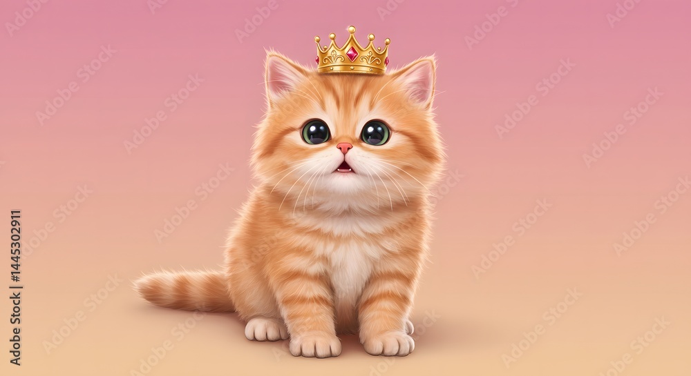 Obraz premium Kitten wearing a crown, animated style