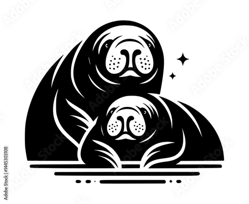 Manatees Icon Logo in Black Color on White Background photo