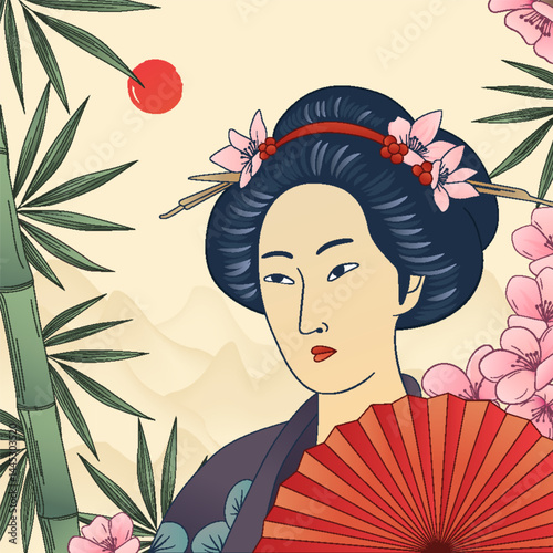 Vintage Japanese Geisha Illustration