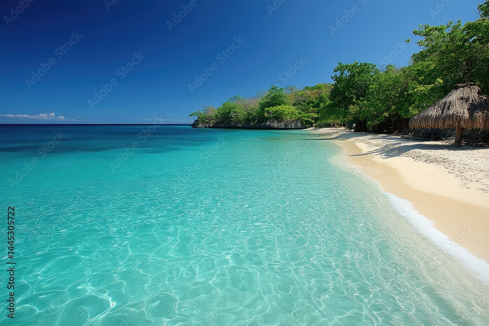 Fototapeta premium An amazing tropical beach scene with clear turquoise water and blue sky