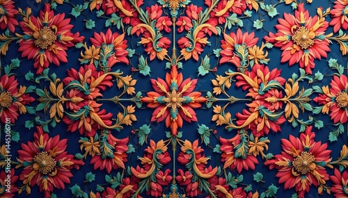 Geometric damask, repeating diamond shapes & acanthus leaves, geometric, diamond, background