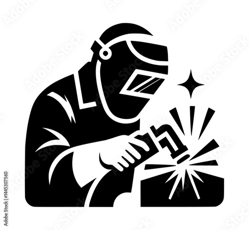 welder silhouette logo in black color vector on white background