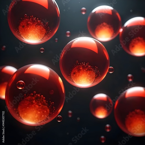 Abstract Red Bubbles Floating in Dark Background
