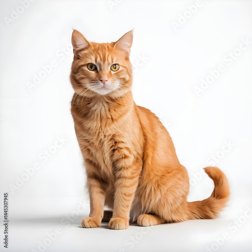 Orange Tabby Cat Sitting on White Background