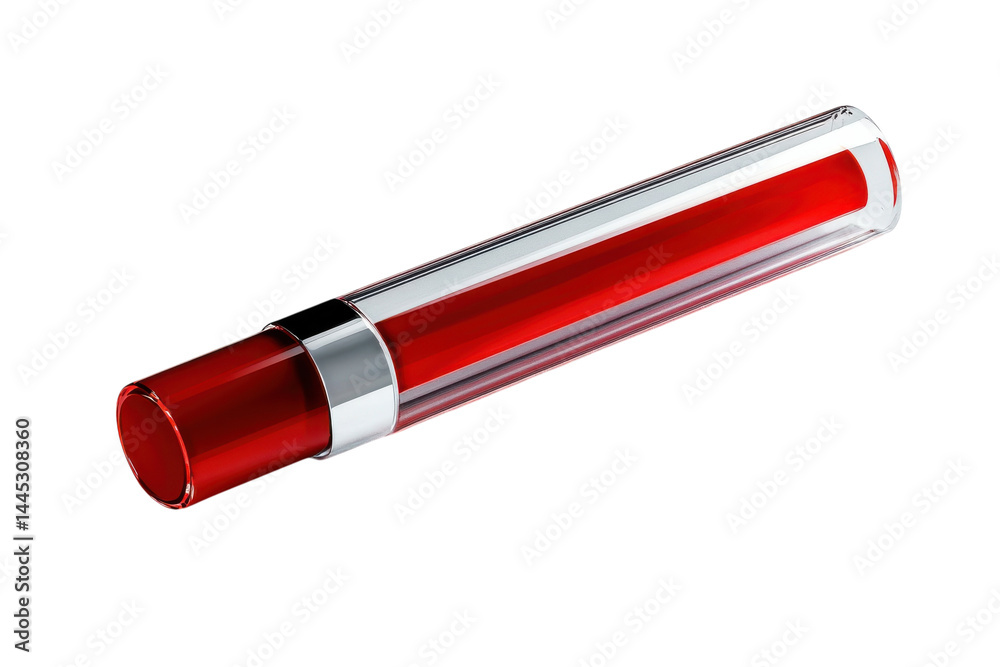 Sleek red lip gloss tube clear casing studio shot product photography beauty cosmetics Sleek red lip gloss tube clear casing studio shot product photography beauty cosmetics