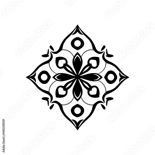 Black and white floral mandala design for coloring books and tattoo art and abstract backgrounds and patterns