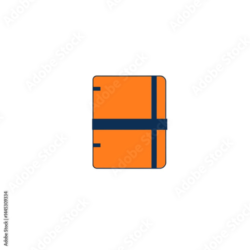 Orange notebook journal diary with blue band vector illustration flat design for study and writing notes 2024