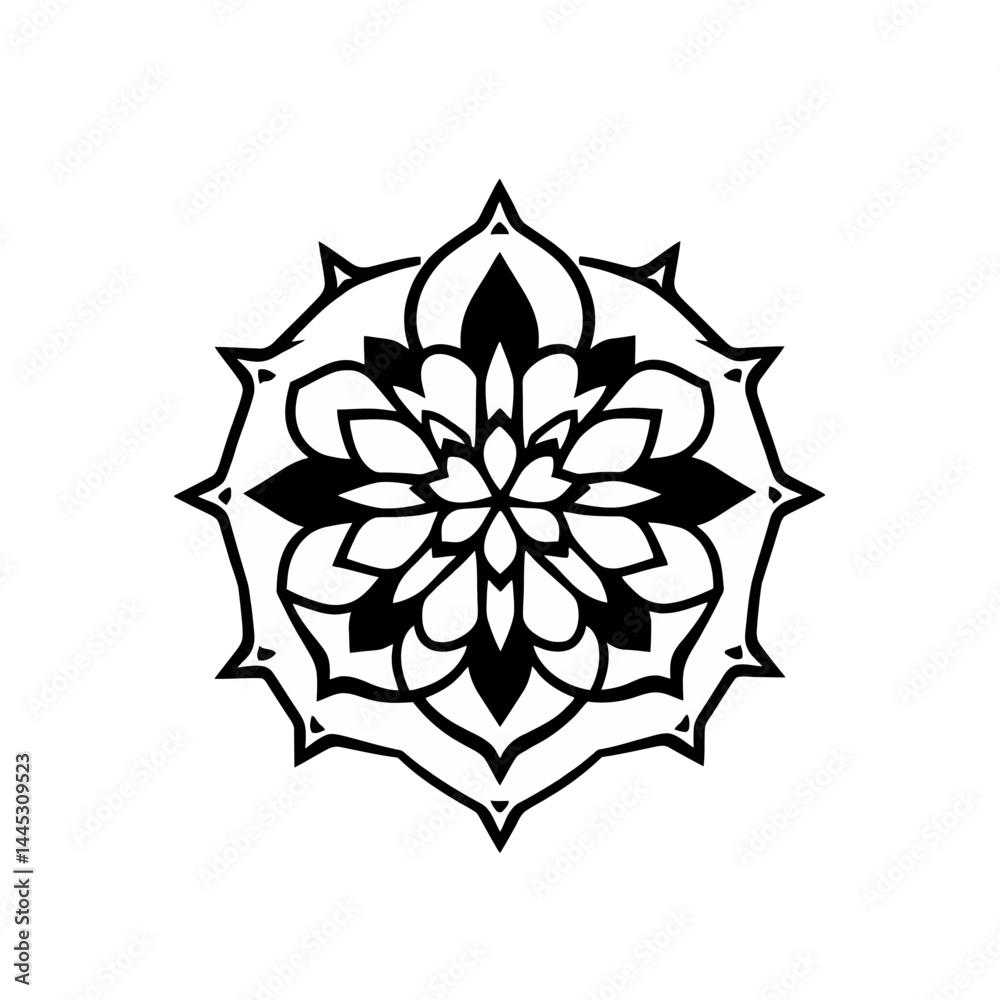 Obraz premium Mandala design black and white floral pattern intricate vector art graphic element for decoration and tattoo