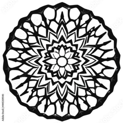 Mandala art design intricate pattern black and white floral decorative element geometric shape drawing zen style art