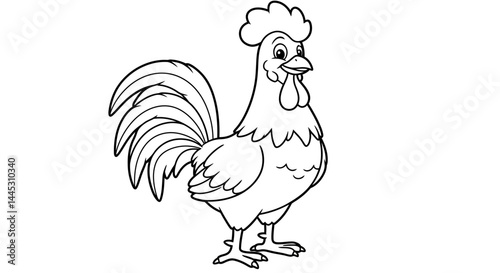 Cheerful Cartoon Rooster Coloring Sheet Engaging Kids Farm Animal Art Time