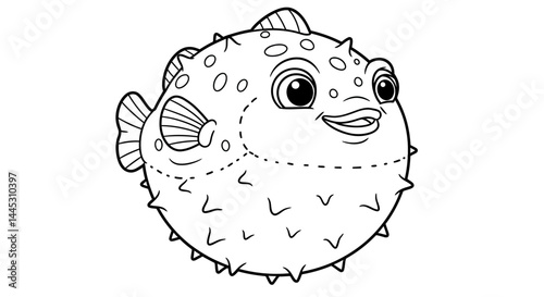 Cute Silly Cartoon Pufferfish Coloring Sheet Engaging Kids Underwater Art