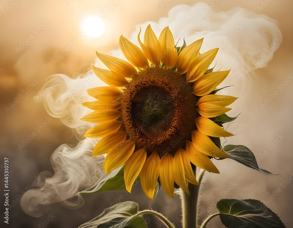 Naklejka premium Sunlit Sunflower with Smoke