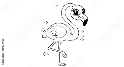 Cheerful Cartoon Flamingo Coloring Sheet Engaging Kids Avian Art Time Activity