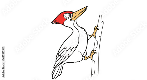 Funny Quirky Woodpecker Bird Cartoon Character Coloring Page for Children Activity