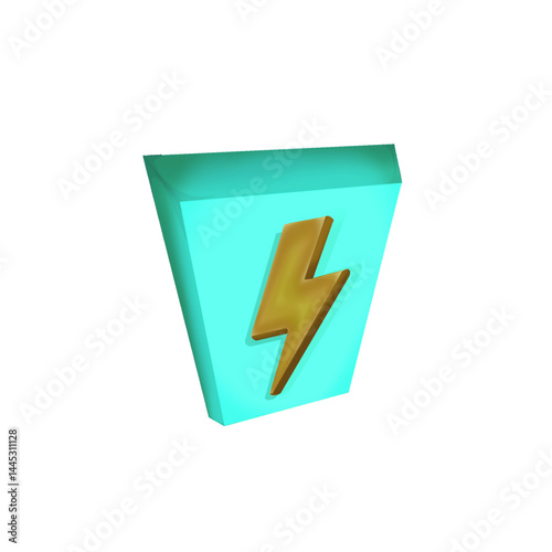 yellow lightning icon with blue light box without background