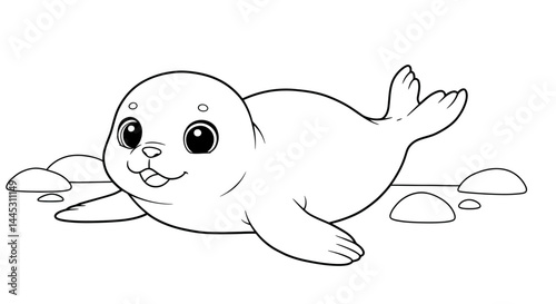 Cute Seal Pup Cartoon Illustration Kids Activity Page Ready for Coloring Fun