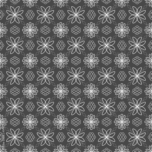 vector seamless geometric pattern with grey flowers background