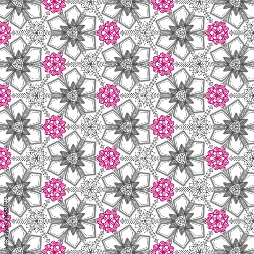vector seamless geometric pattern with grey pink flowers background