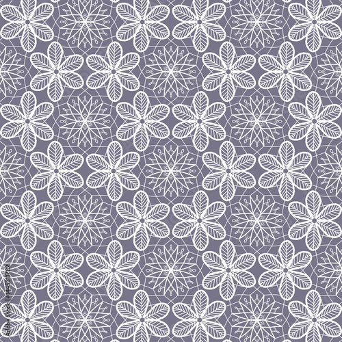 vector seamless geometric pattern with grey flowers background