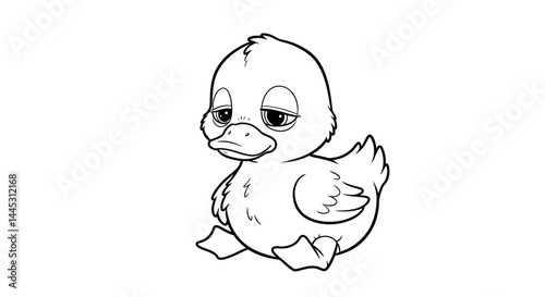 Cute Sleepy Duckling Baby Bird Cartoon Coloring Page for Children Creative Activity