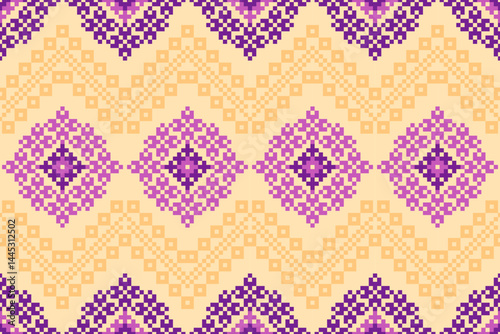 Cross Stitch pattern with Floral Designs. Traditional cross stitch needlework. 