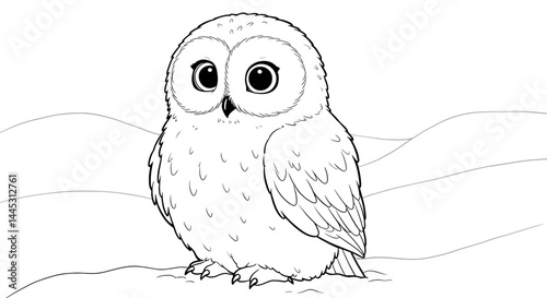 Majestic Snowy Owl Bird Cartoon Character Coloring Page for Children Activity