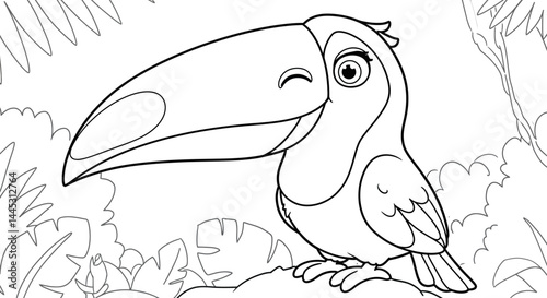 Cheeky Winking Toucan Bird Cartoon Character Coloring Page for Children Activity