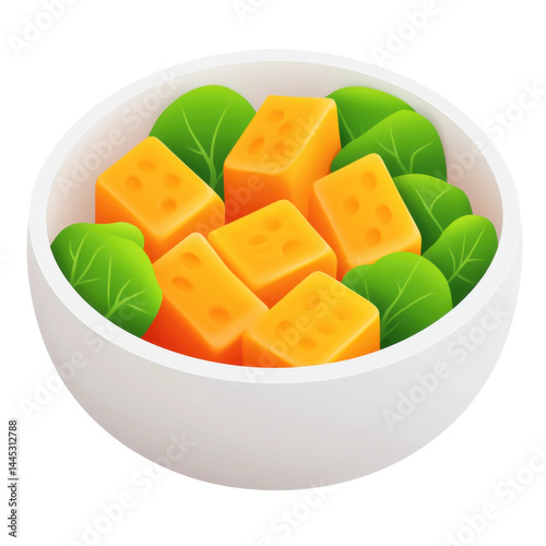 Vegetable bowl with tofu natural light food photography at home. Isolated on transparent background, png.