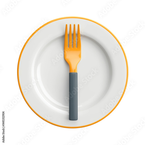 Setting the table fork on a plate kitchen food minimalist. Isolated on transparent background, png.