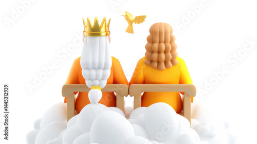 Divine characters on cloud digital art spiritual environment. Isolated on transparent background, png.