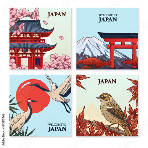 Vintage japanese culture illustration collection