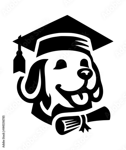 Dog With Graduation Hat and Paper Icon Logo