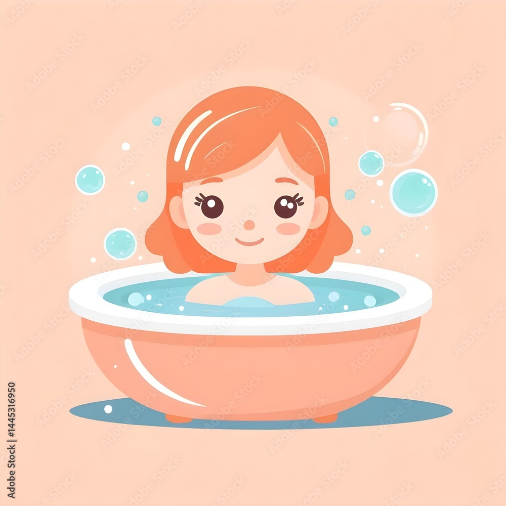 Naklejka premium Happy Little Girl Taking a Bath