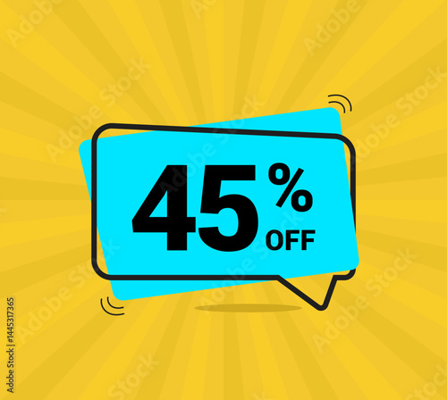 45% OFF sale, forty five percent. Coupon of Discount Price. Discount promotion. Banner for One percent off offers. Yellow and blue Design. Vector illustration.
