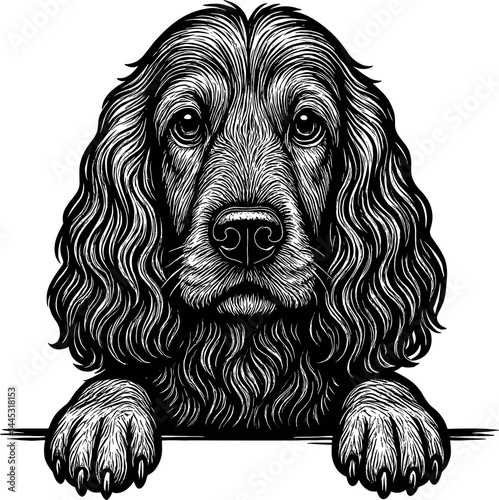 Cocker Spaniel Peeking Over Edge Vector Black Silhouette Cricut Print Design Isolated On A Plain White Background