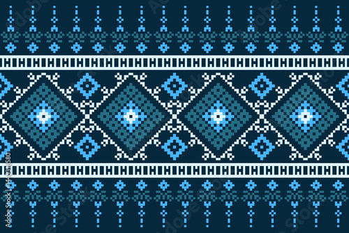 Cross Stitch pattern with Floral Designs. Traditional cross stitch needlework. 