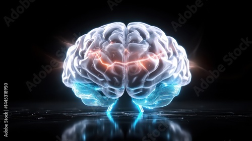 Brain Visualization: An electrifying illustration of the human brain, shimmering with vibrant colors, highlighting neural pathways and intellectual processes, against a stark background.