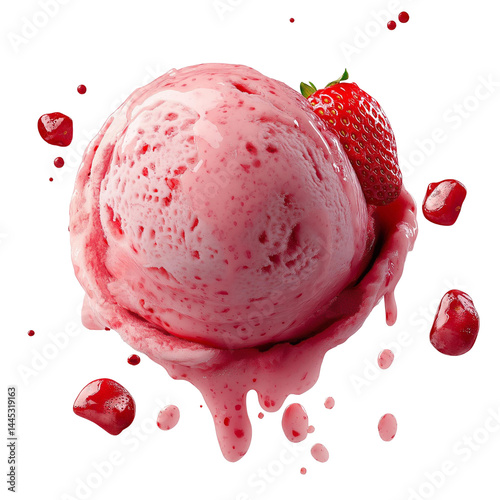 ice cream scoop raspberry ripple and strawberry flavor on transparent background