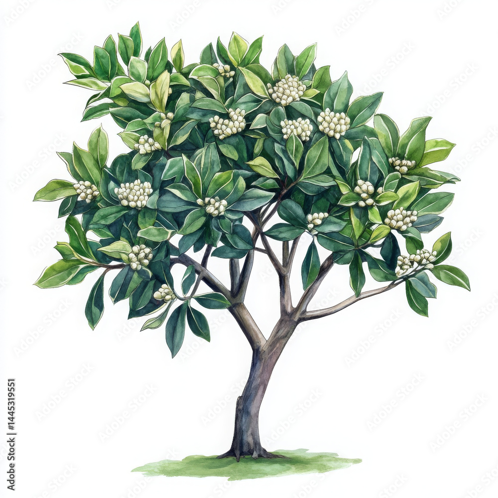 Fototapeta premium Illustration of water painted tree, feeling serene and inviting